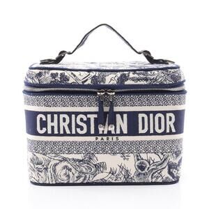 Christian Dior DiorTravel Vanity Handbag Canvas White Navy Blue